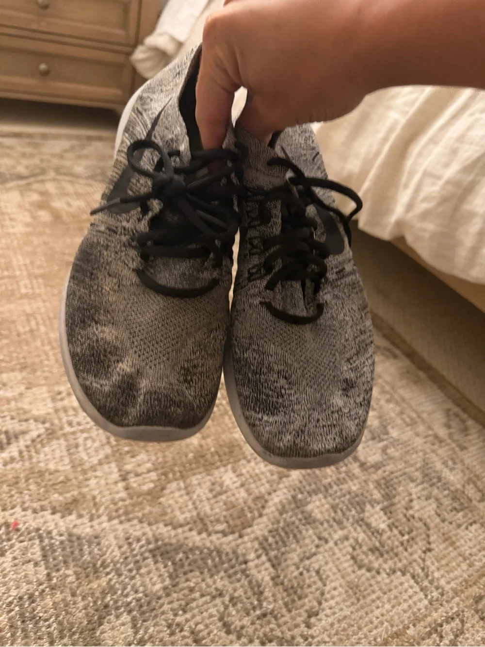 Nike Light Gray Flyknit Sneakers with Black Swoosh